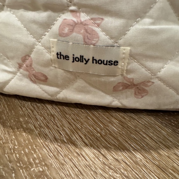 NWOT: THE JOLLY HOUSE BOW MAKEUP BAG ZIPPER CLOSURE PINK AND WHITE - Picture 2 of 6
